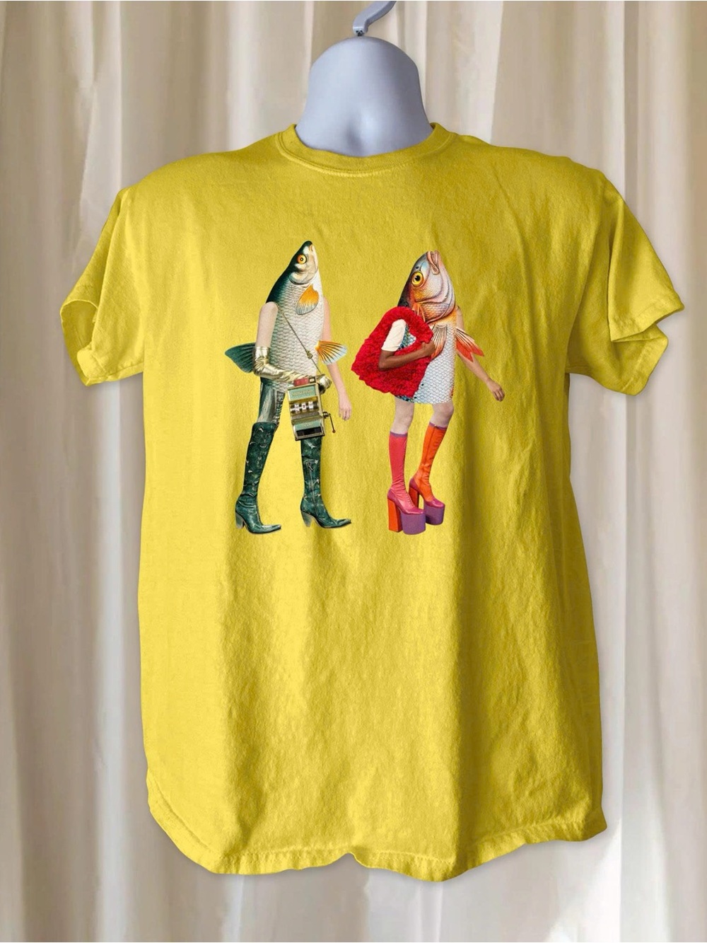 Fish Cool Costume Tee Gildan Yellow Daisy Tshirt Women Fashion